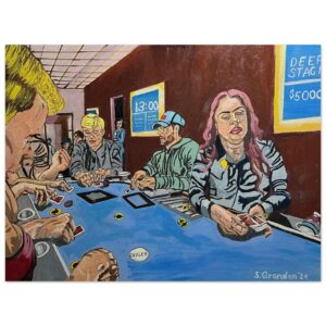 Poker Hands art piece by Stanley Grandon. Poker players at the poker table.