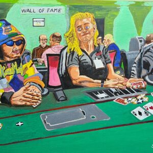Three poker players at the table. Original art by Stanley Grandon
