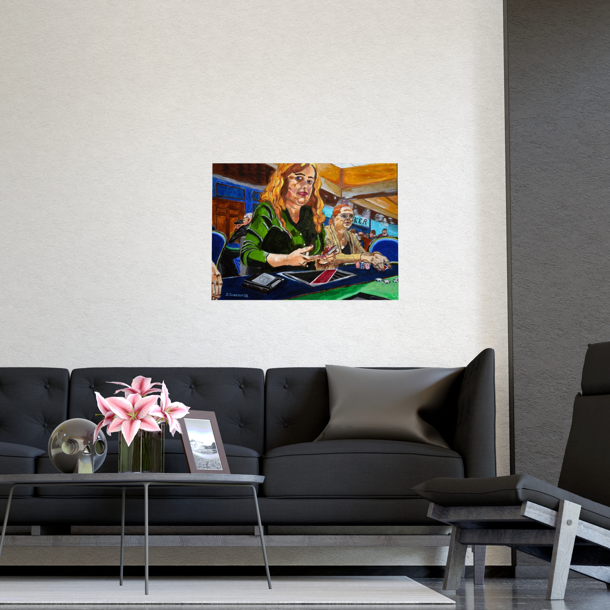 Poker Players Matte Poster — 'Late Night Poker' Casino Art Print (Horizontal) - Image 3