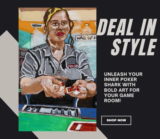Deal in Style Lady Dealer PFA AD 550 x 480 Poker Face art poster
