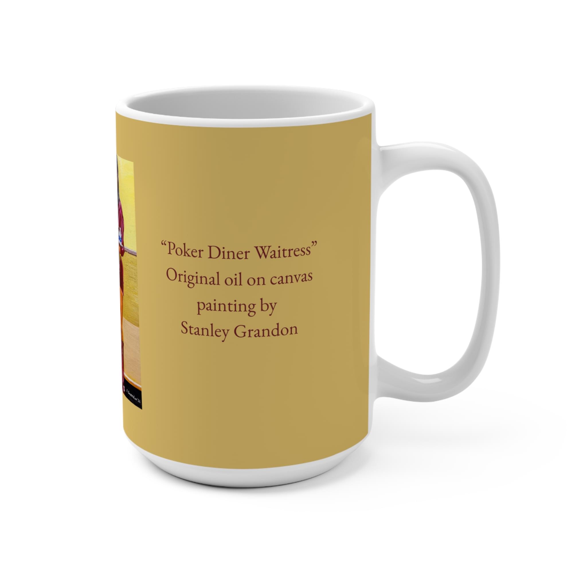 15oz Mug — 'Poker Diner Waitress' Oil Painting Coffee Mug - Image 2
