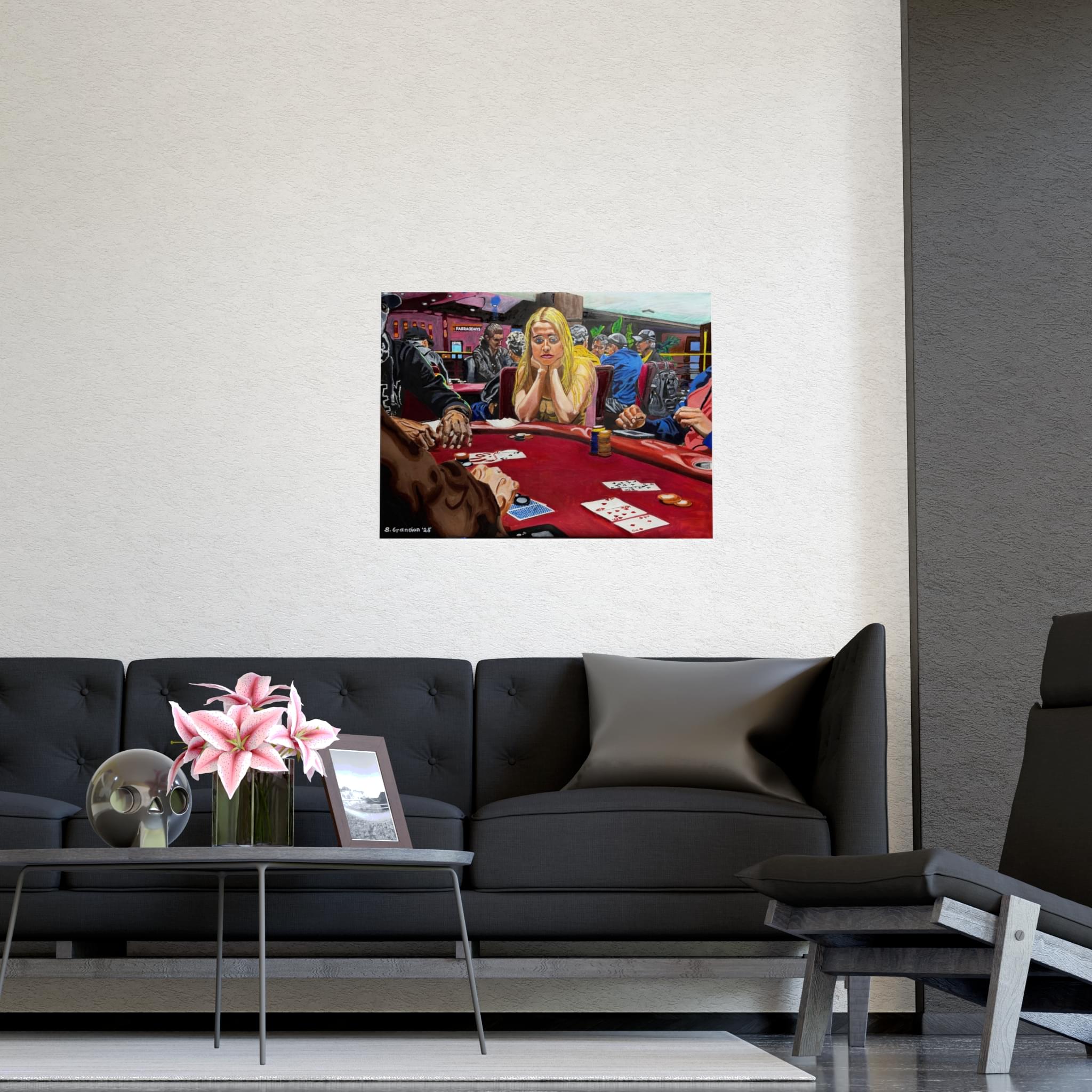Casino Poker Scene Matte Poster — "Poker Face" Melancholic Woman Art Print - Image 3