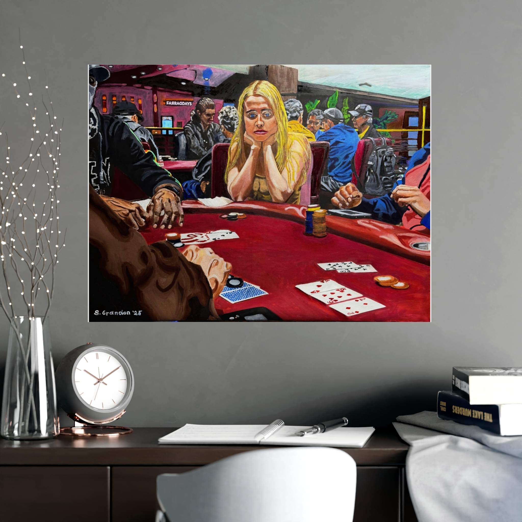 Casino Poker Scene Matte Poster — "Poker Face" Melancholic Woman Art Print - Image 2