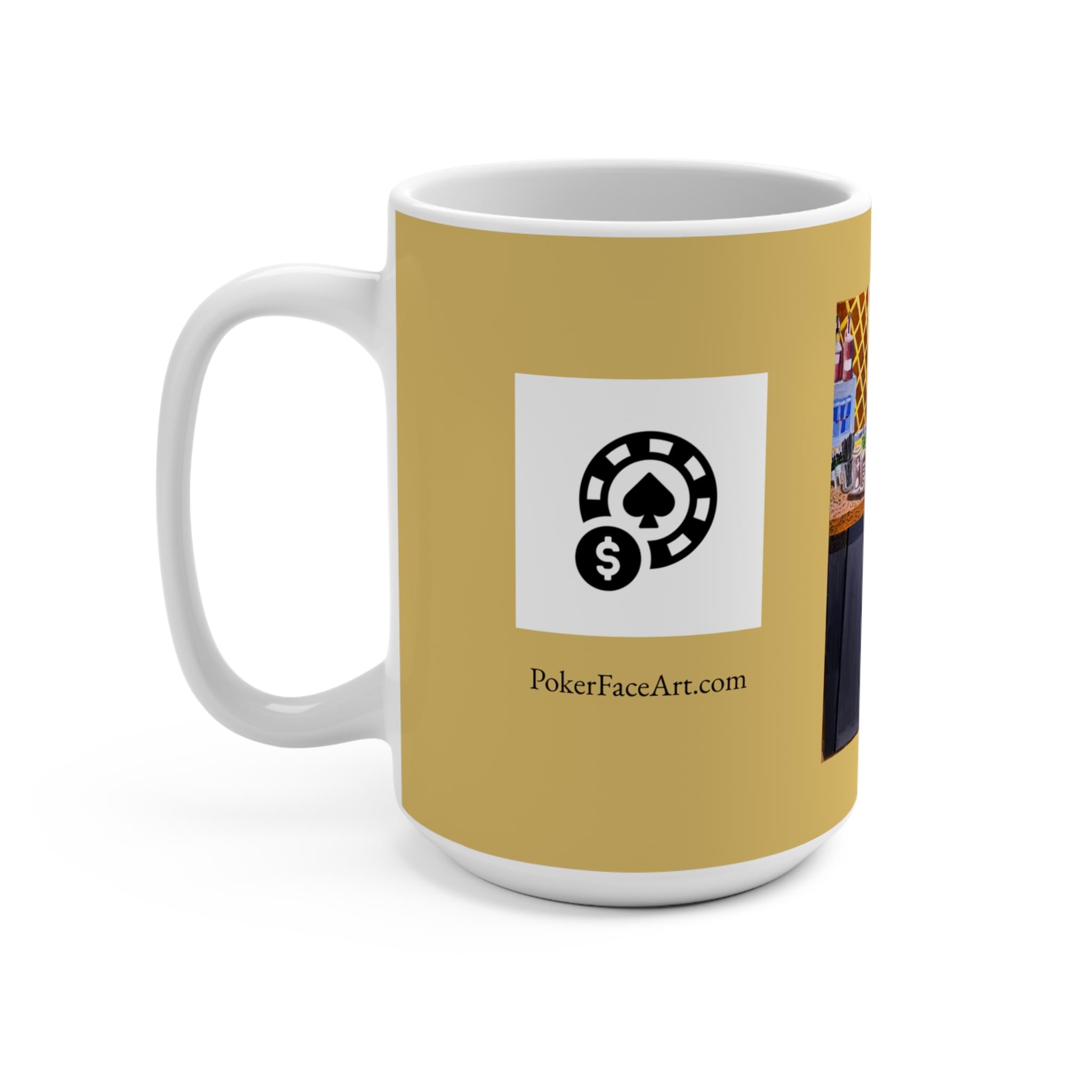15oz Mug — 'Poker Diner Waitress' Oil Painting Coffee Mug - Image 3