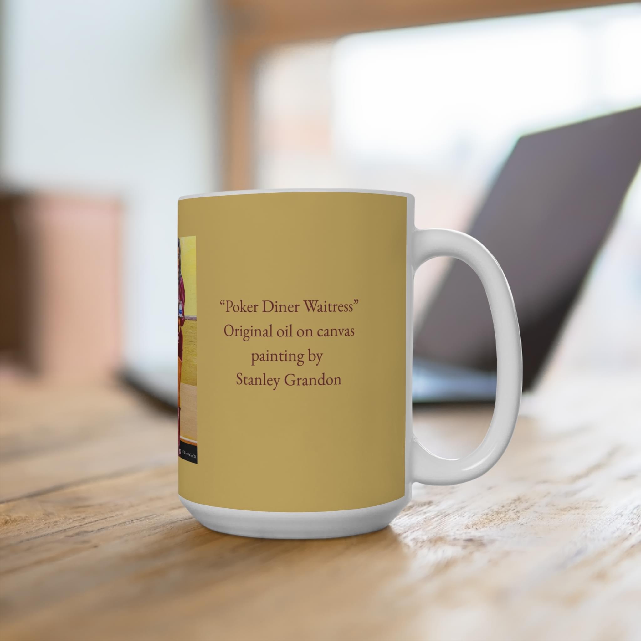 15oz Mug — 'Poker Diner Waitress' Oil Painting Coffee Mug - Image 4