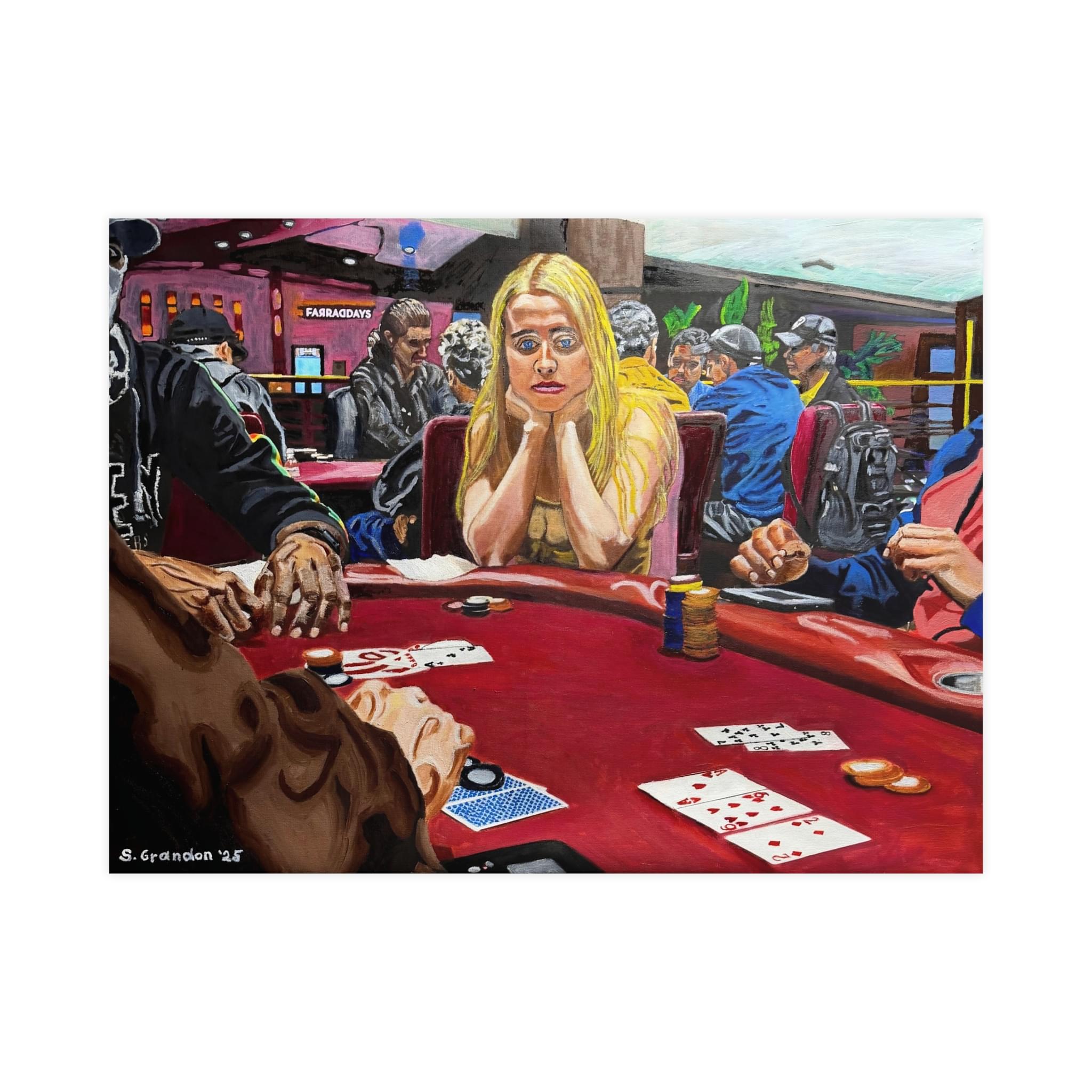 Casino Poker Scene Matte Poster — "Poker Face" Melancholic Woman Art Print