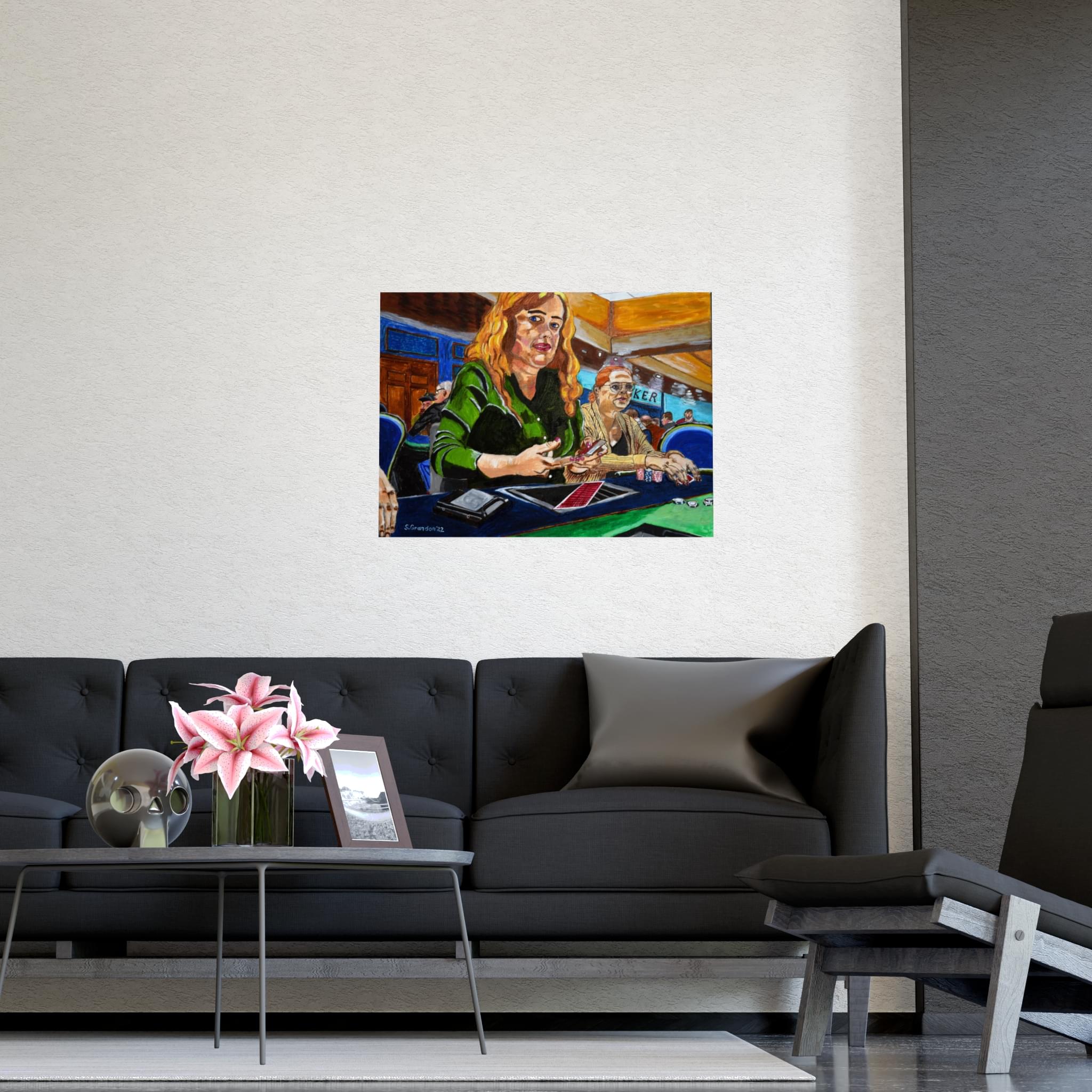 Poker Players Matte Poster — 'Late Night Poker' Casino Art Print (Horizontal) - Image 3